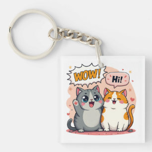 Cute Kawaii Katten Comic Zegt Wow en Hoi Sleutelha Sleutelhanger