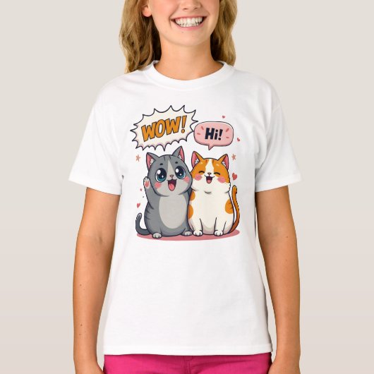 Cute Kawaii Katten Custom Naam Kinderen Basic T-Sh T-shirt (Voorkant)