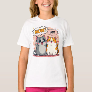 Cute Kawaii Katten Custom Naam Kinderen Basic T-Sh T-shirt