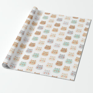 Cute Kawaii Katten Handgetekende Illustraties Past Cadeaupapier