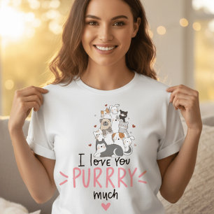 Cute Kawaii Katten Ik Hou van Jou Purrry Veel Hart T-shirt