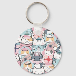 Cute Kawaii Katten in Winter en Snowglobe Sleutelhanger