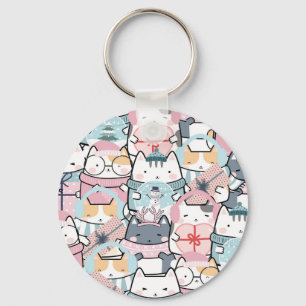 Cute Kawaii Katten in Winter en Snowglobe Sleutelhanger