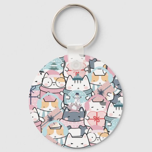 Cute Kawaii Katten in Winter en Snowglobe Sleutelhanger (Voorkant)