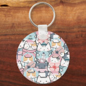 Cute Kawaii Katten in Winter en Snowglobe Sleutelhanger (Voorkant)