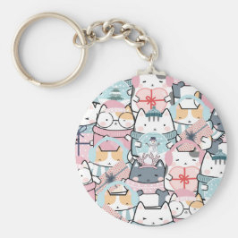 Cute Kawaii Katten in Winter en Snowglobe Sleutelhanger