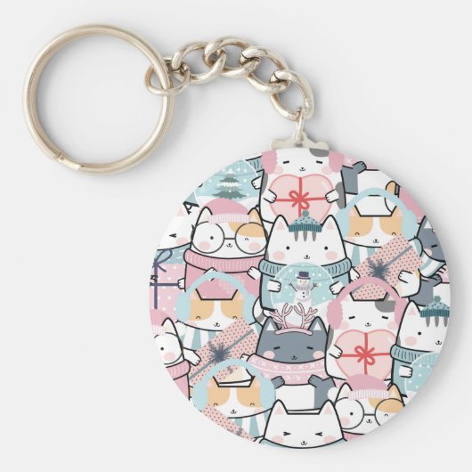 Cute Kawaii Katten in Winter en Snowglobe Sleutelhanger (Voorkant)