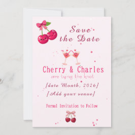 Cute Kawaii Kersen Paar Roze & Rode Trouwdag Save The Date