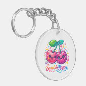 Cute Kawaii Kersen Ronde Sleutelhanger (Voorkant Links)