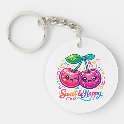 Cute Kawaii Kersen Ronde Sleutelhanger (Voorkant)