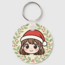 Cute Kawaii Kerst Anime Meisje Sleutelhanger