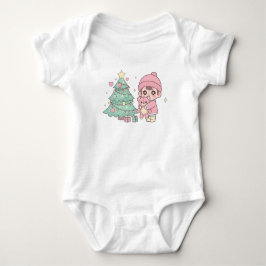 Cute Kawaii Kerst Kind & Teddy Beer Baby Overall Romper