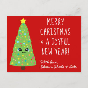 Cute Kawaii kerstboom Cartoon Merry Xmas Kinder Briefkaart