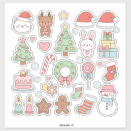 Cute Kawaii Kerstcollectie: Pastel Dieren Sticker