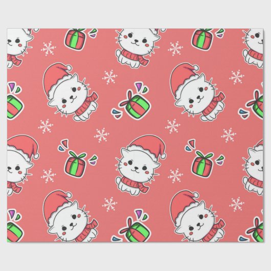 Cute Kawaii-kerstKat Cadeaupapier (Vlak)