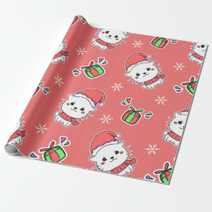 Cute Kawaii-kerstKat Cadeaupapier