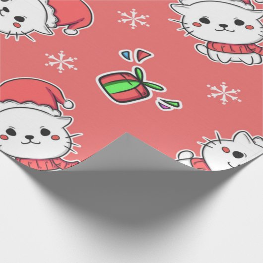 Cute Kawaii-kerstKat Cadeaupapier (Hoek)