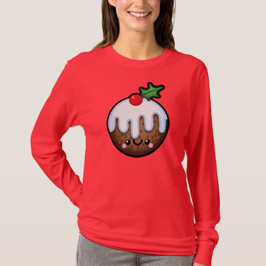 Cute Kawaii Kerstmis Pudding Womens Jumper T-shirt (Voorkant)
