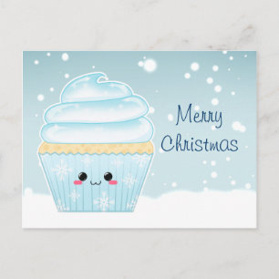 Cute Kawaii Kerstmis Snowflake cupcake Feestdagenkaart