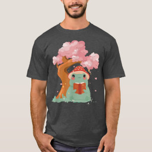 Cute kawaii kikker bij het lezen van Sakura Cherry T-shirt