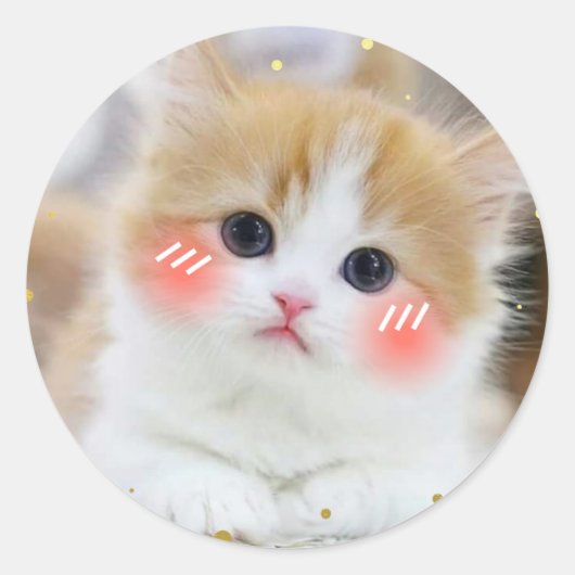 Cute Kawaii Kitten Blush Face Ronde StickerSticker Sticker (Voorkant)