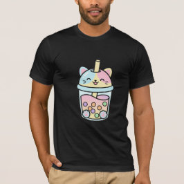 Cute Kawaii Kitten Bubble Tea Cup Lachend Pastel I T-shirt