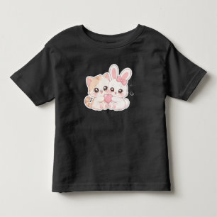 Cute Kawaii Kitten en Bunny Beste Vrienden T-Shirt