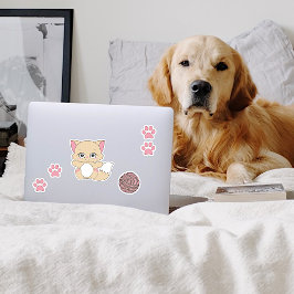 Cute Kawaii Kitten en Paw Prints Sticker