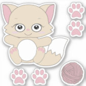 Cute Kawaii Kitten en Paw Prints Sticker (Voorkant)