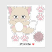 Cute Kawaii Kitten en Paw Prints Sticker (Vel)