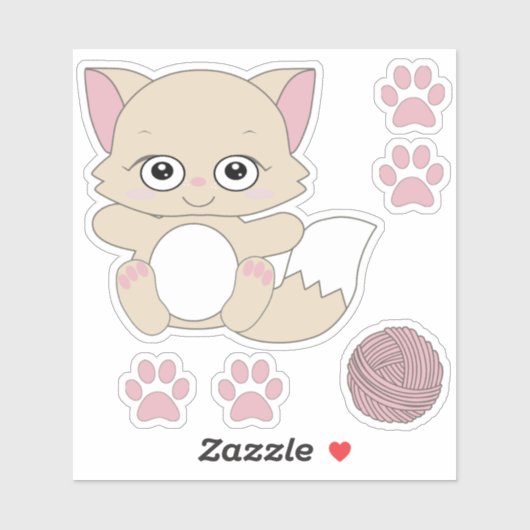 Cute Kawaii Kitten en Paw Prints Sticker (Vel)