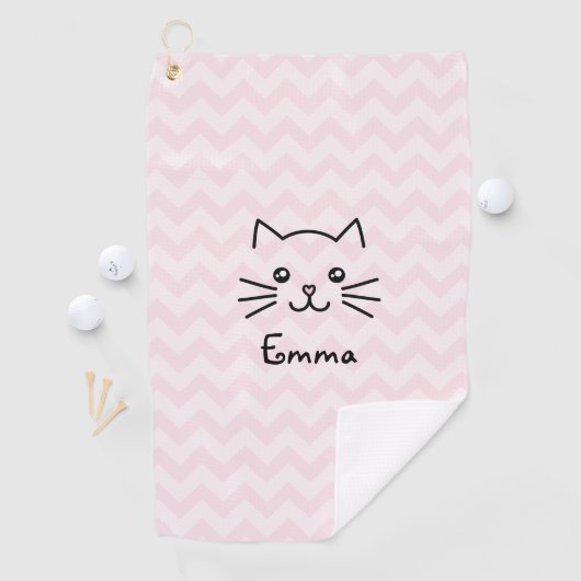 Cute Kawaii Kitten Kat Face met roze hartslag Golfhanddoek (Insitu)