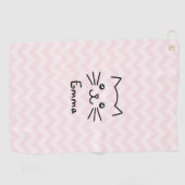 Cute Kawaii Kitten Kat Face met roze hartslag Golfhanddoek (Horizontaal)