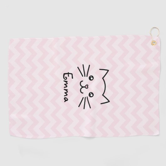 Cute Kawaii Kitten Kat Face met roze hartslag Golfhanddoek (Horizontaal)