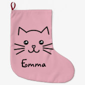 Cute Kawaii Kitten Kat Face met roze hartslag Grote Kerstsok (Voorkant)