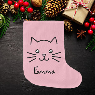 Cute Kawaii Kitten Kat Face met roze hartslag Grote Kerstsok