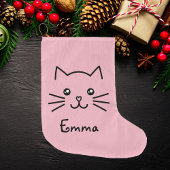 Cute Kawaii Kitten Kat Face met roze hartslag Grote Kerstsok