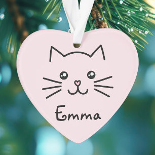 Cute Kawaii Kitten Kat Face met roze hartslag Ornament