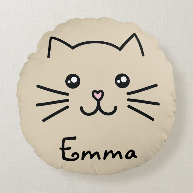 Cute Kawaii Kitten Kat Face met roze hartslag Rond Kussen (Voorkant)