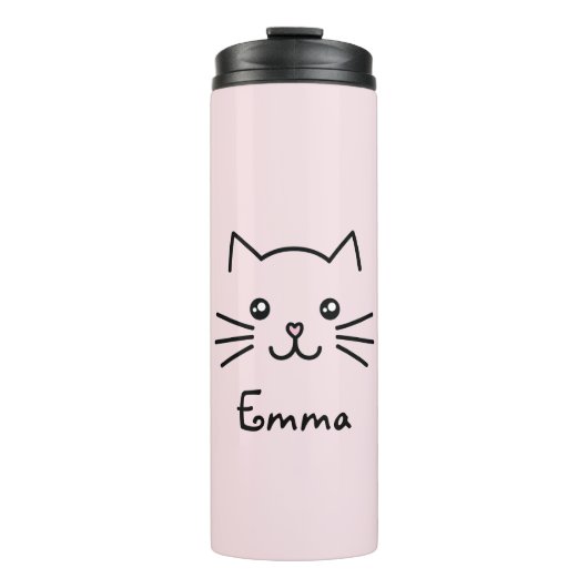 Cute Kawaii Kitten Kat Face met roze hartslag Thermosbeker (Voorkant)