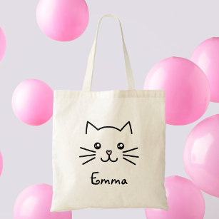 Cute Kawaii Kitten Kat Face met roze hartslag Tote Bag