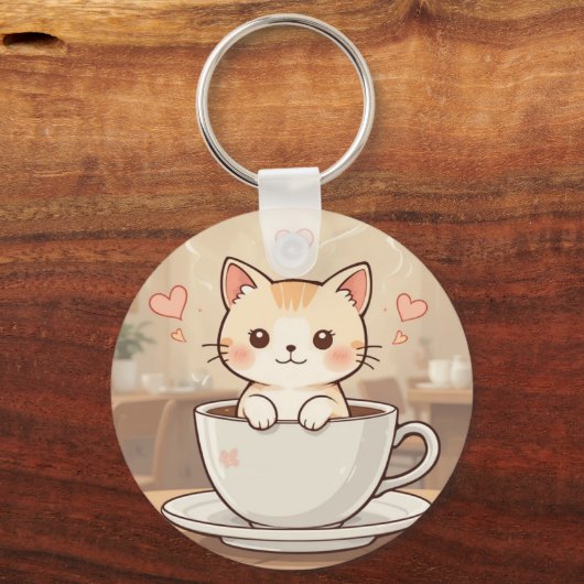 Cute Kawaii Kitten Keychain | keyring-gift idea  (Voorkant)