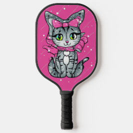 Cute Kawaii Kitten met een glitter roze achtergron Pickleball Paddle