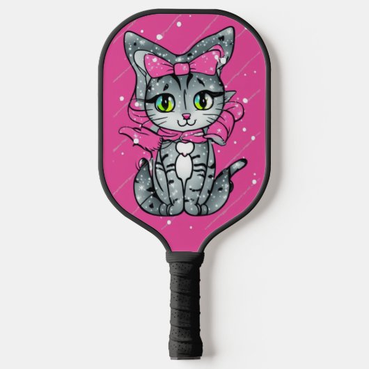 Cute Kawaii Kitten met een glitter roze achtergron Pickleball Paddle (Voorkant)
