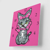 Cute Kawaii Kitten met een glitter roze achtergron Vierkante Klok (Hoek)