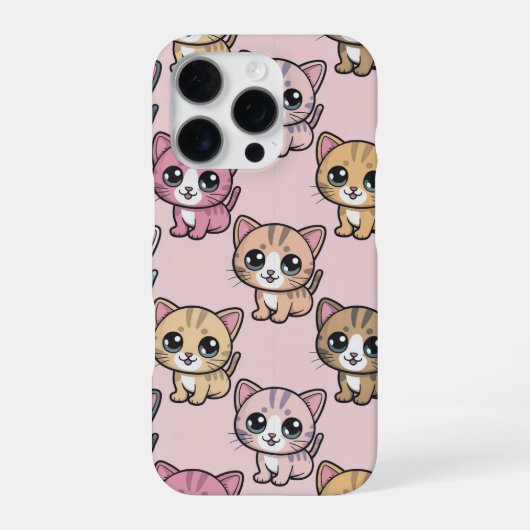 "Cute Kawaii Kitten Patroon iPhone 16 Pro Hoesje. Hoesje (Achterkant)