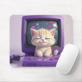 Cute Kawaii Kitten Retro Computer Muismat (Met muis)