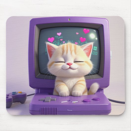 Cute Kawaii Kitten Retro Computer Muismat (Voorkant)