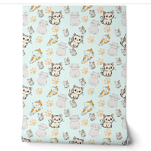 Cute Kawaii Kittens & Paws Behang