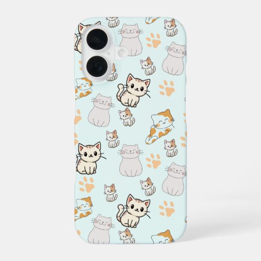 Cute Kawaii Kittens & Paws iphone 16 hoesje (Achterkant)